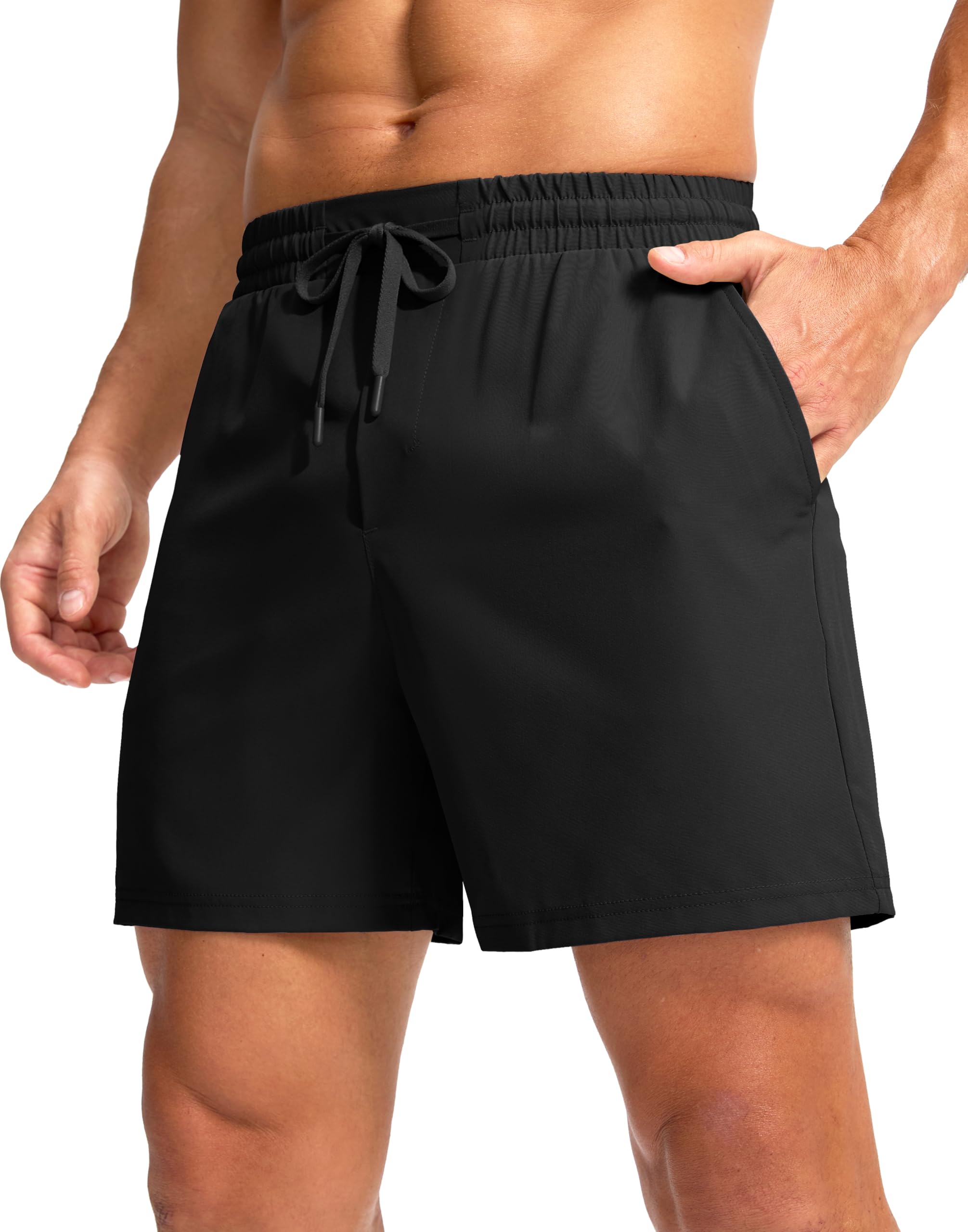 Soothfeel Men's Athletic Running Shorts with Zipper Pocket 5 Inch Quick Dry Tennis Gym Workout Shorts for Men(Black, X-Large)