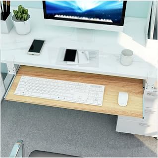 Keyboard Tray Under Desk, Slide-Out Platform Computer Table Drawer Shelf, Adjustable Elbow Arm Support Stand for Typing, 5 Colors (Color : Wood Colour, Size : 75x30cm)