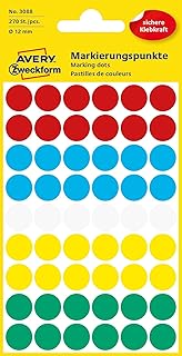 Avery Zweckform 3088Â Ccding dots (270Â Pieces, Diameter: 12Â mm),5Â Sheets, Assorted Colours