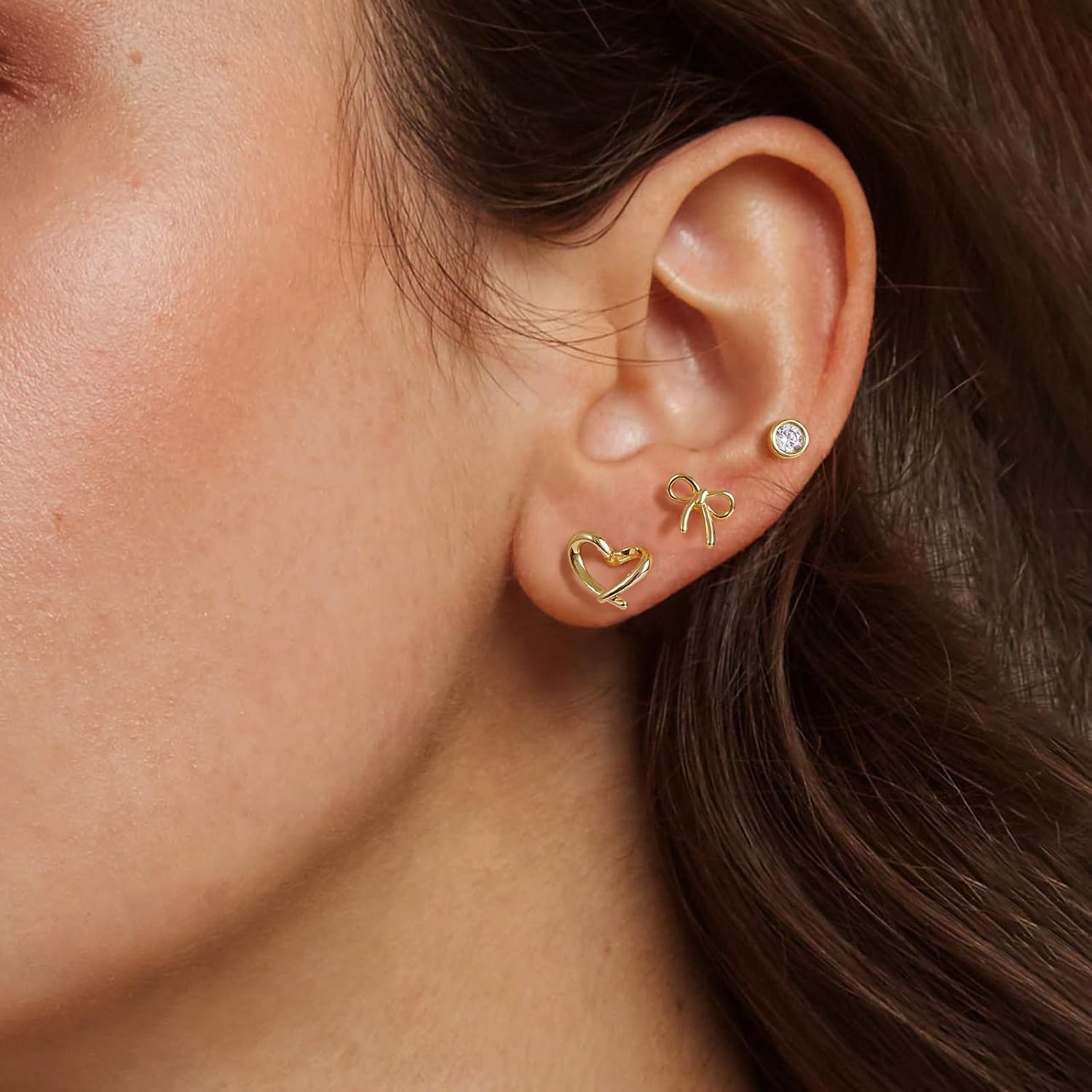 KissYan Stud Earrings for Women, 14K Gold Plated 3 Pairs Cubic Zirconia Small Stud Earring Multipack Hypoallergenic Dainty Trendy Jewelry Gifts - Image 2