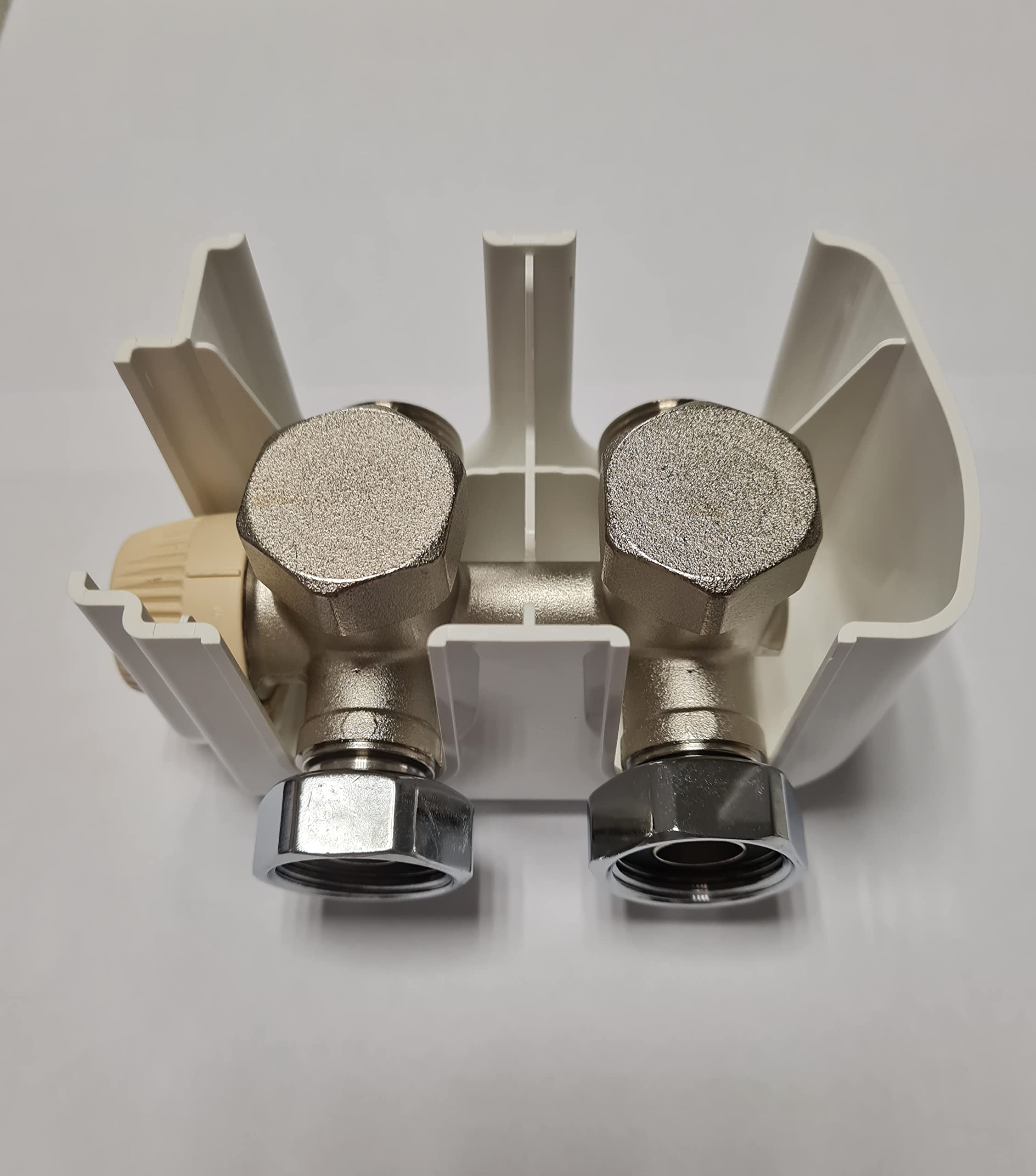Distribuidor en H Universal (válvula derecha y escuadra) Termotable Blanco con tapa