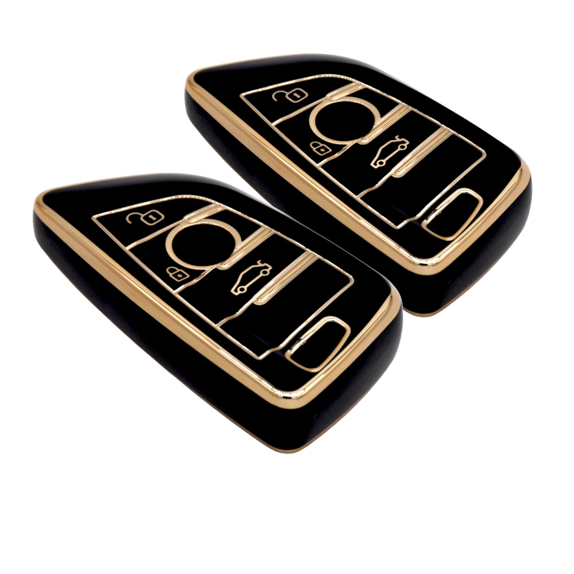 KMH TPU Gold Car Key Cover Compatible with BMW Blade Smart Key (Pack of 2, Black)