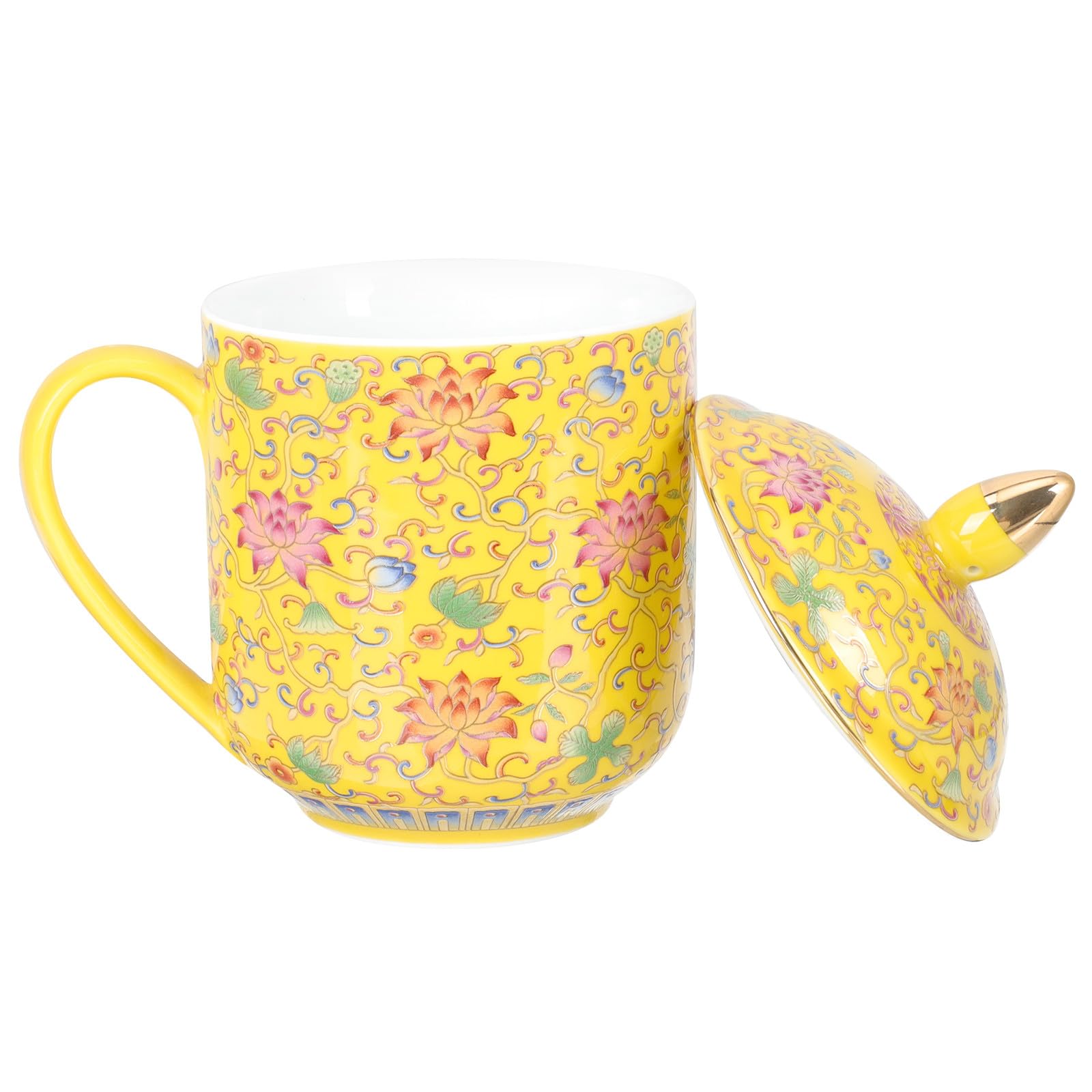 Keramik Teetasse mit Deckel und Sieb Gelbe Asiatische Teetasse im Klassischen Retro Stil Geeignet für Zuhause und Restaurant Tee Geschenk