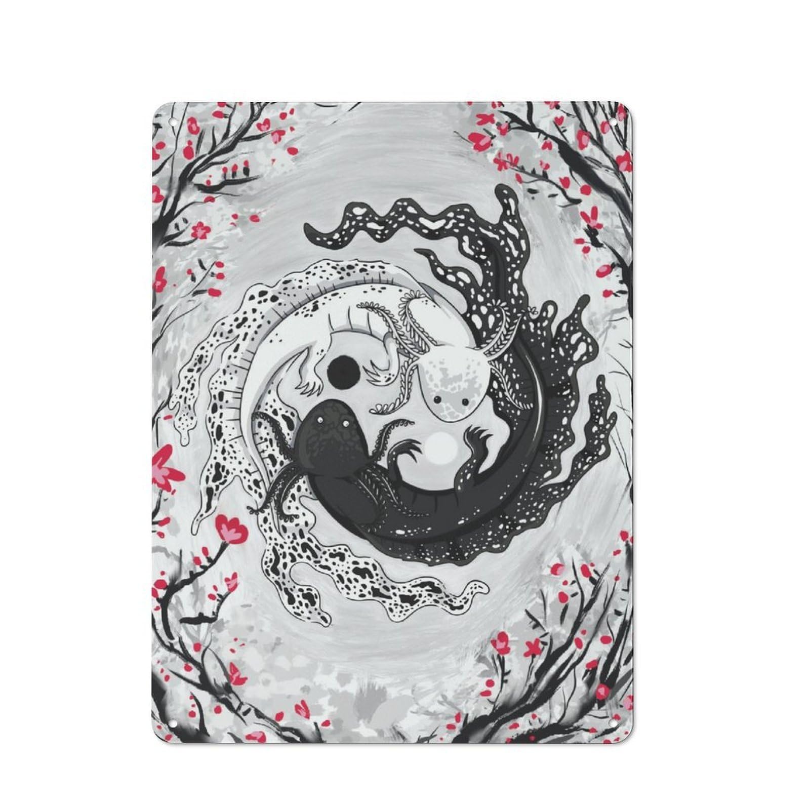 Junmoney Axolotl Couple Yin Yang Printed Metal Sign 40X30cm For Bar Or Restaurant, For Kitchen, Dining Room And Home Bar Wall Decor