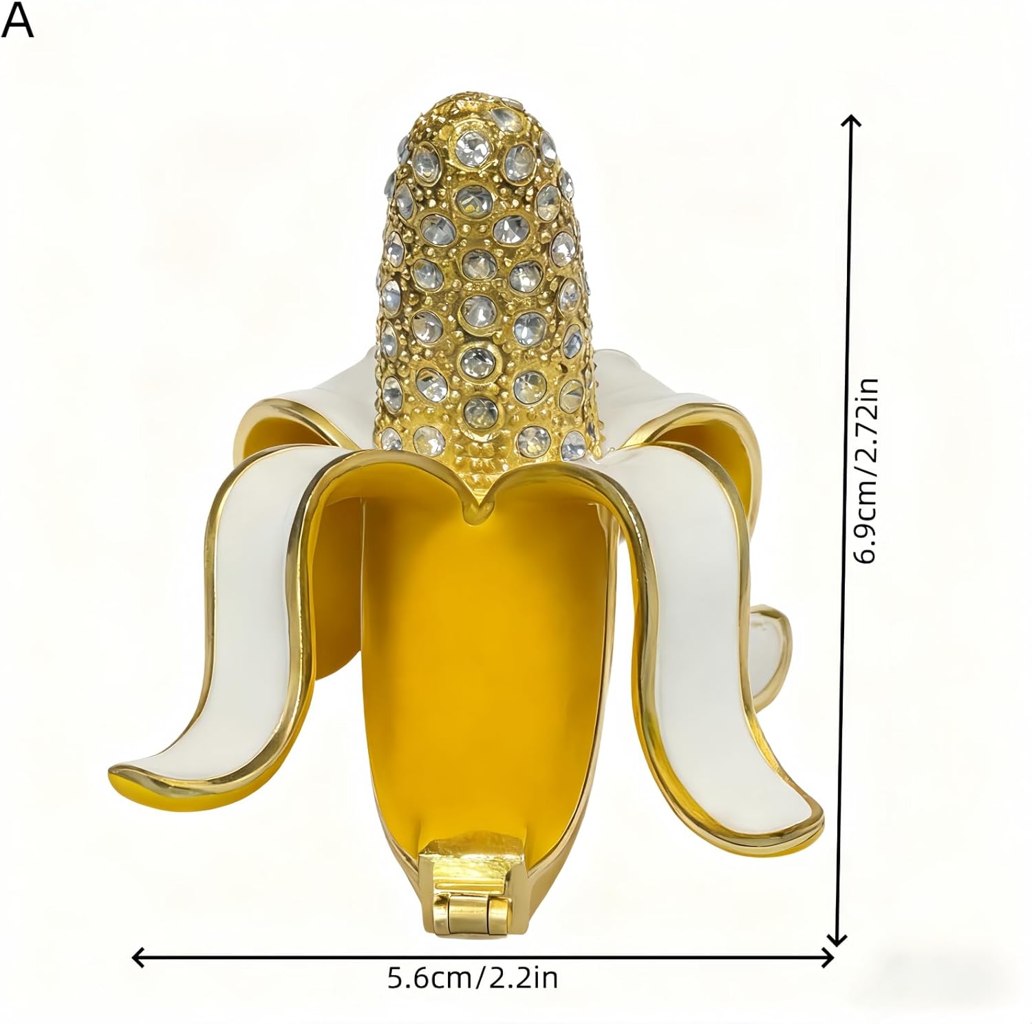 Metal Jewelry Box with Rhinestone Cute Banana Shape Vintage Trinket Storage Box Decorative with Magnetic Latching Keepsake Box for Earrings Necklaces Decor, Gift for Women Girls (Yellow)