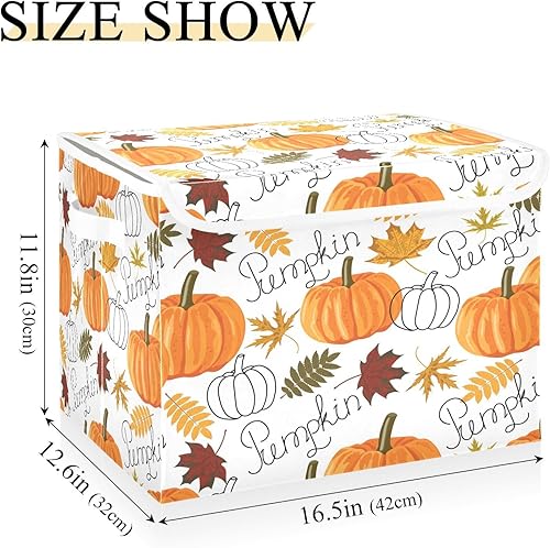 Miniatura 3 de Contenedores de almacenamiento grandes plegables con tapas, hojas de calabaza, otoño y otoño, cestas de almacenamiento organizadores con asas para