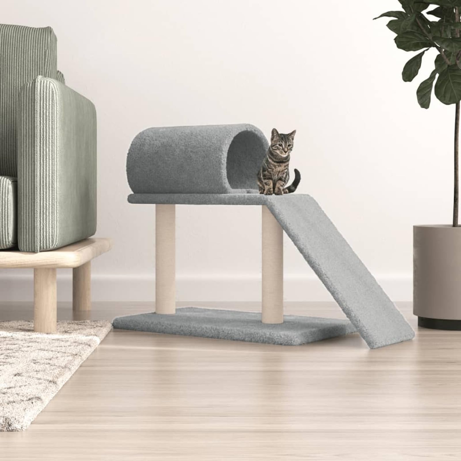 Rascador para gatos con túnel y Escalera Gris Claro 55,5 cm, JUDYY Rascador Gato, Arbol Rascador para Gatos, Gatos Accesorios, Torre Gatos, Arranhador para Gatos, Casa para Gatos