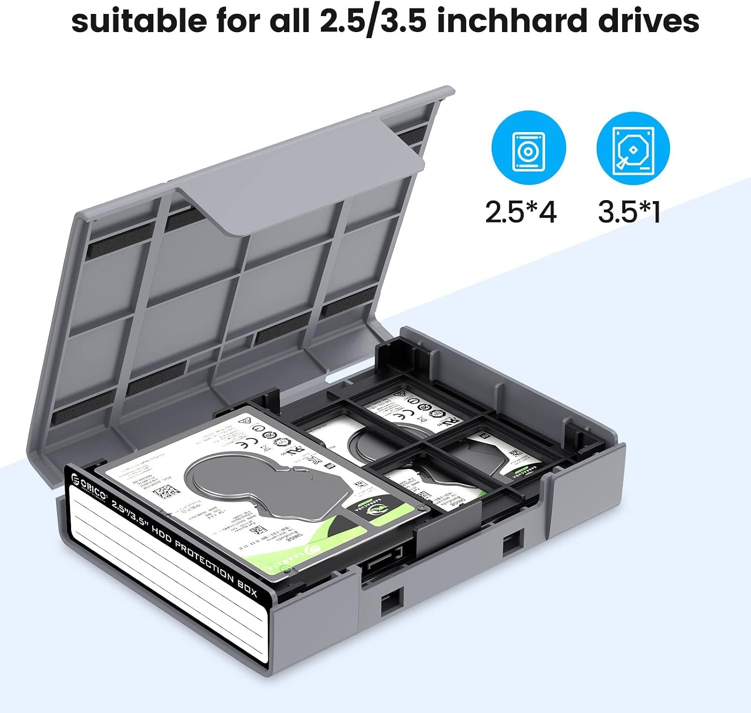 ORICO 5-Pack Hard Drive Carrying Case Protective Box for 3.5/2.5 Inch SSD HDD Portable with Anti-Static,Shockproof and Dust Proof Travel Storage Bag-PHP25-5C - Image 3