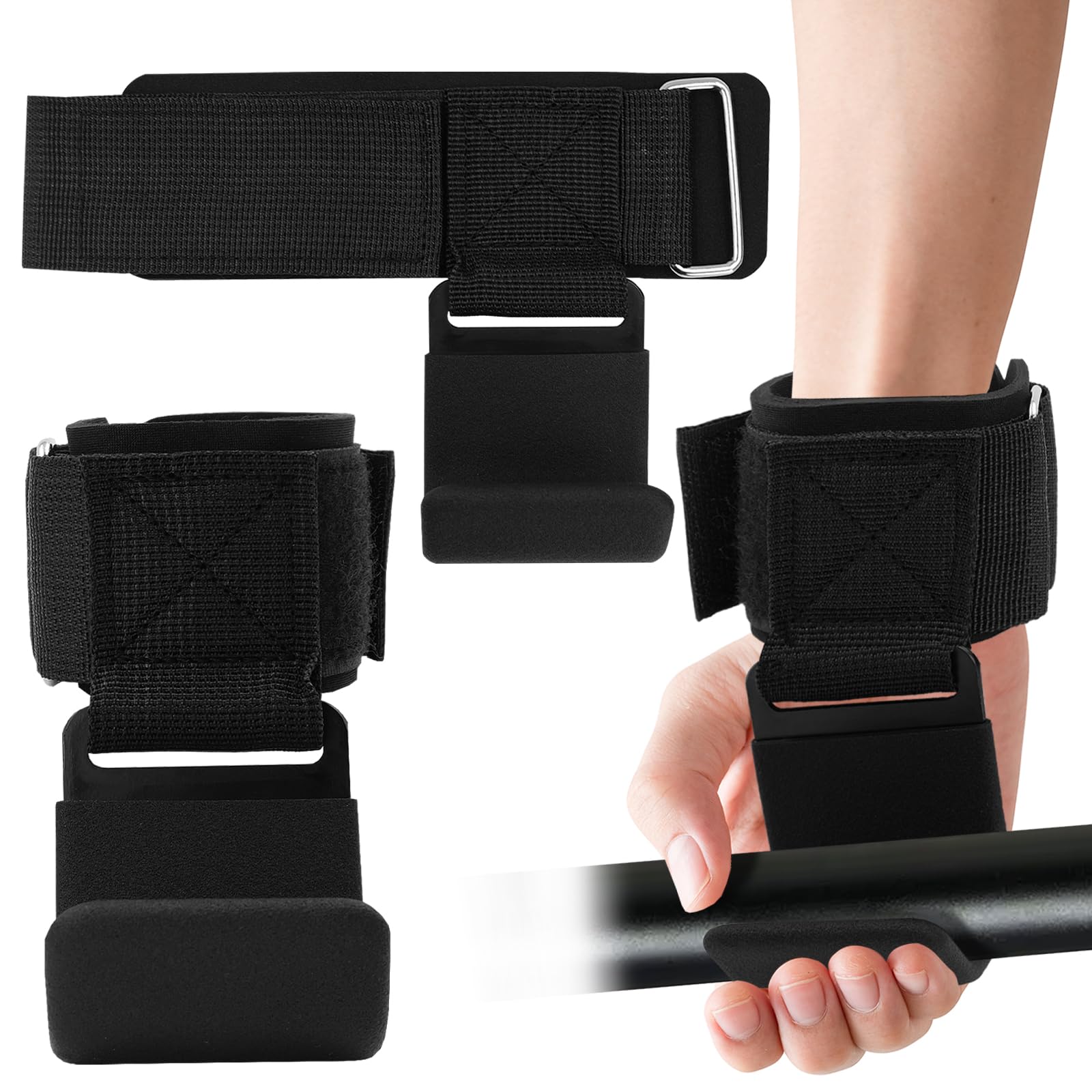 Weight Lifting Hooks Pair Wrist Supports Non-Slip for Gym Grips Pull Up Weight Lifting Grips Barbell Powerlifting Exercise Fitness 8mm