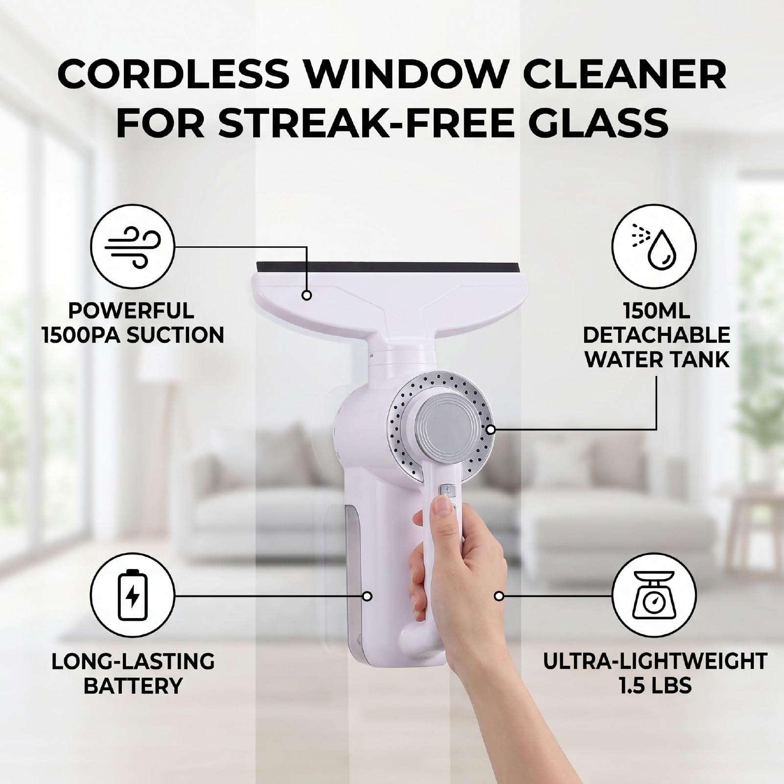 Fafeicy Aspirador de Ventanas Inalámbrico, Escobilla de Goma Recargable de Mano