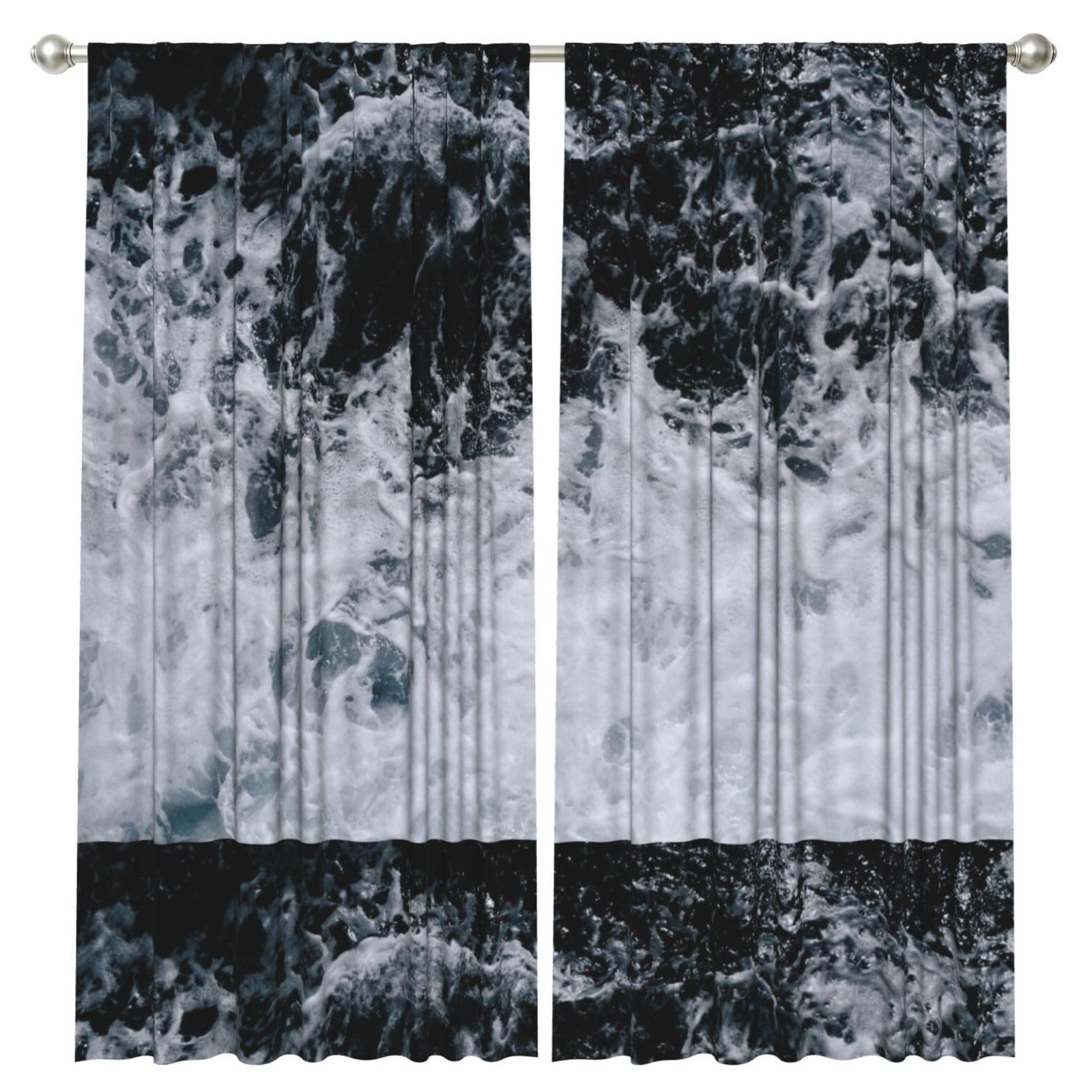 InOmak Ocean Splash Foam Printed, 2 Panels Window Curtains 52 x 84 Inch Blackout Curtains for Living Room Bedroom