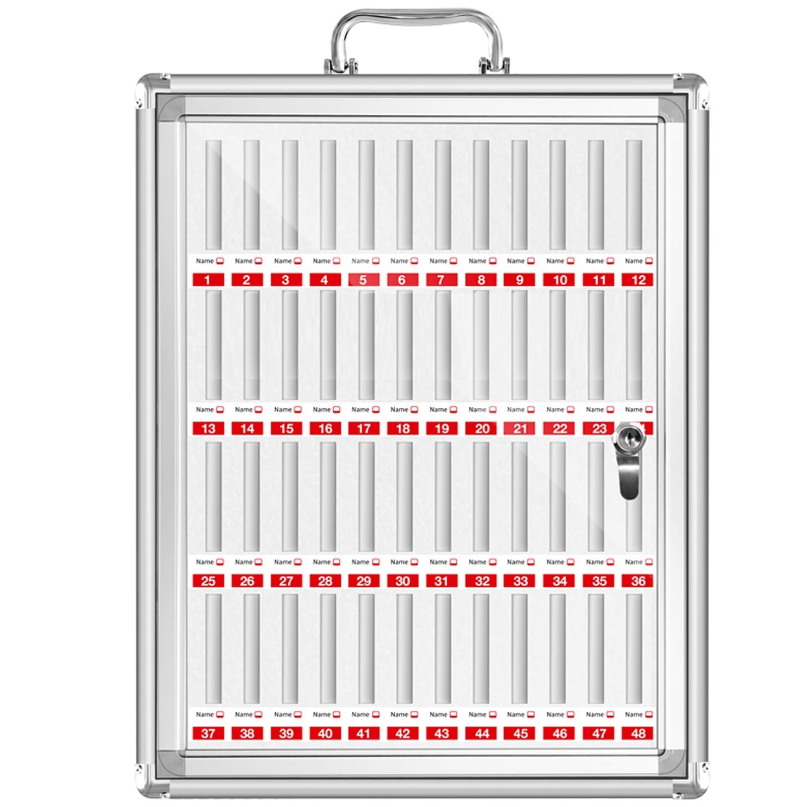 Mobile Phone Safe Deposit Box Aluminium Transparent Mobile Phone Cabinet Key Lock/Combination Lock Improve self-Control Suitable for Offices and Factories(Silver-1,48-bit)