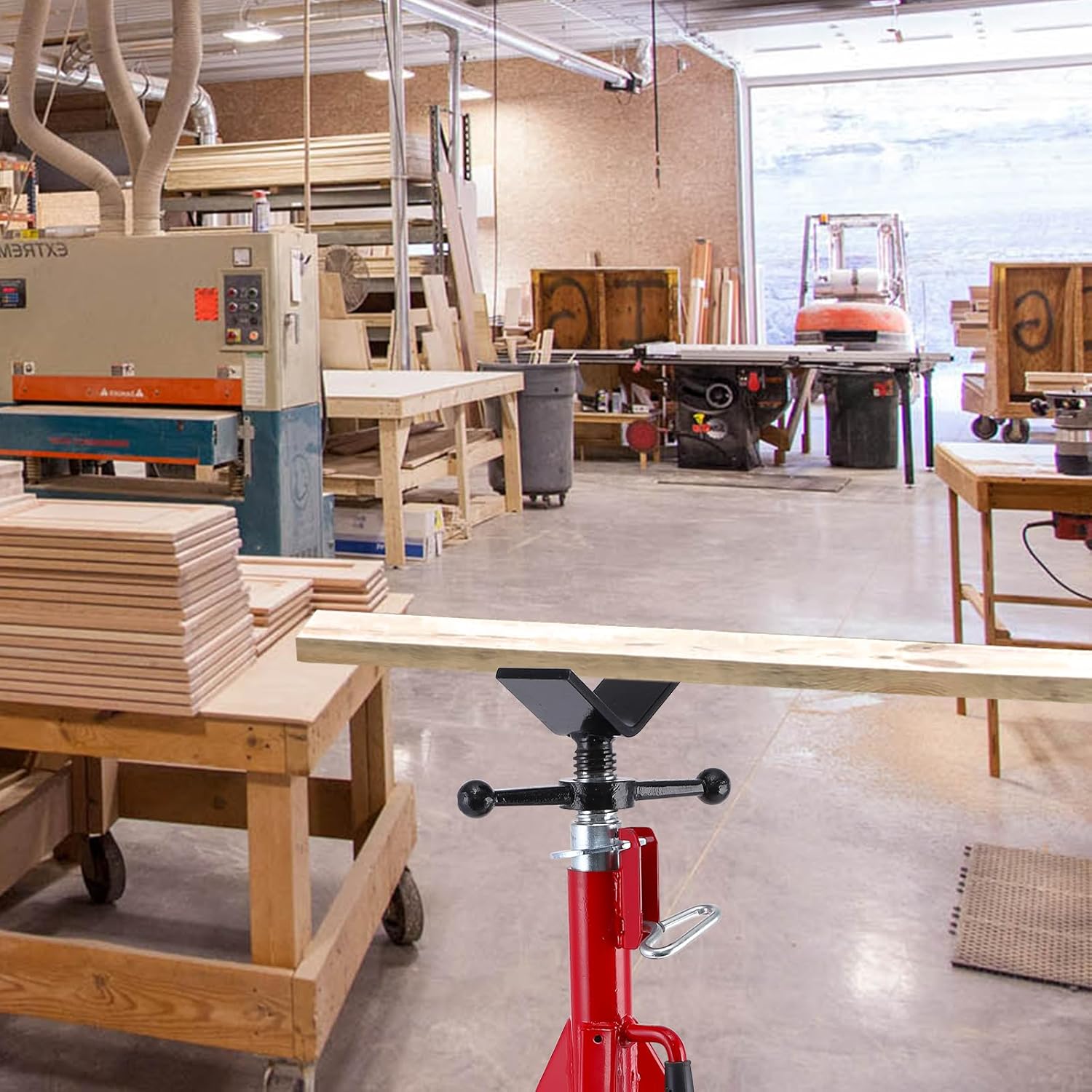 PioneerWorks V Head Pipe Jack Stand, 28-52in Adjustable Height, 2500Lbs Load Capacity, 1/8"-12" Capacity, Heavy Duty Carbon Steel Body, Steel Jack Stands with Portable Folding Legs Red