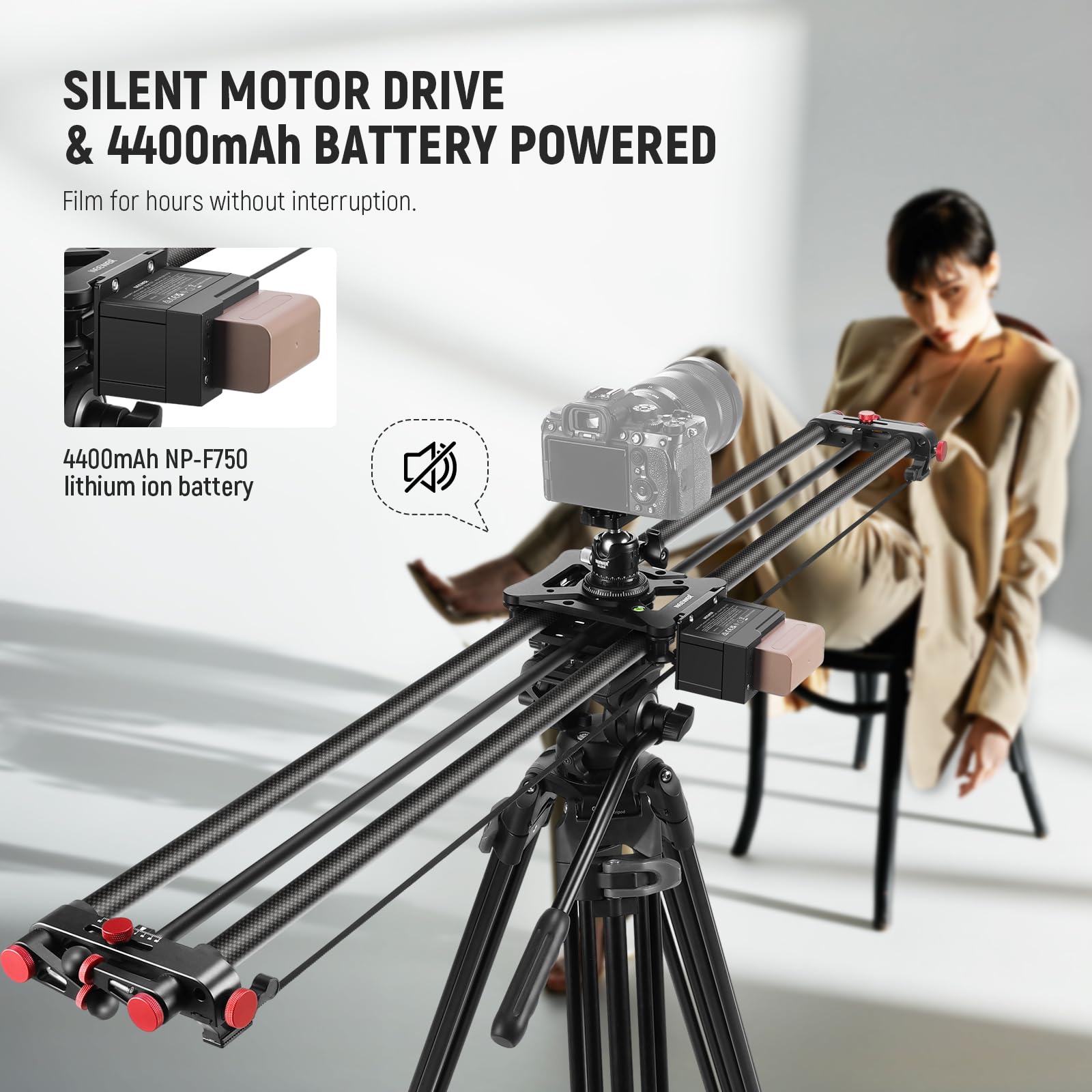 NEEWER 120cm motorisierter Kamera Slider, Drahtlose App Steuerung, Kohlefaser DSLR Dolly Slider mit 4400mAh F750 Akku (Ladegerät Nicht inklusive), unterstützt Video Modus, Zeitraffer Fotografie, ER1