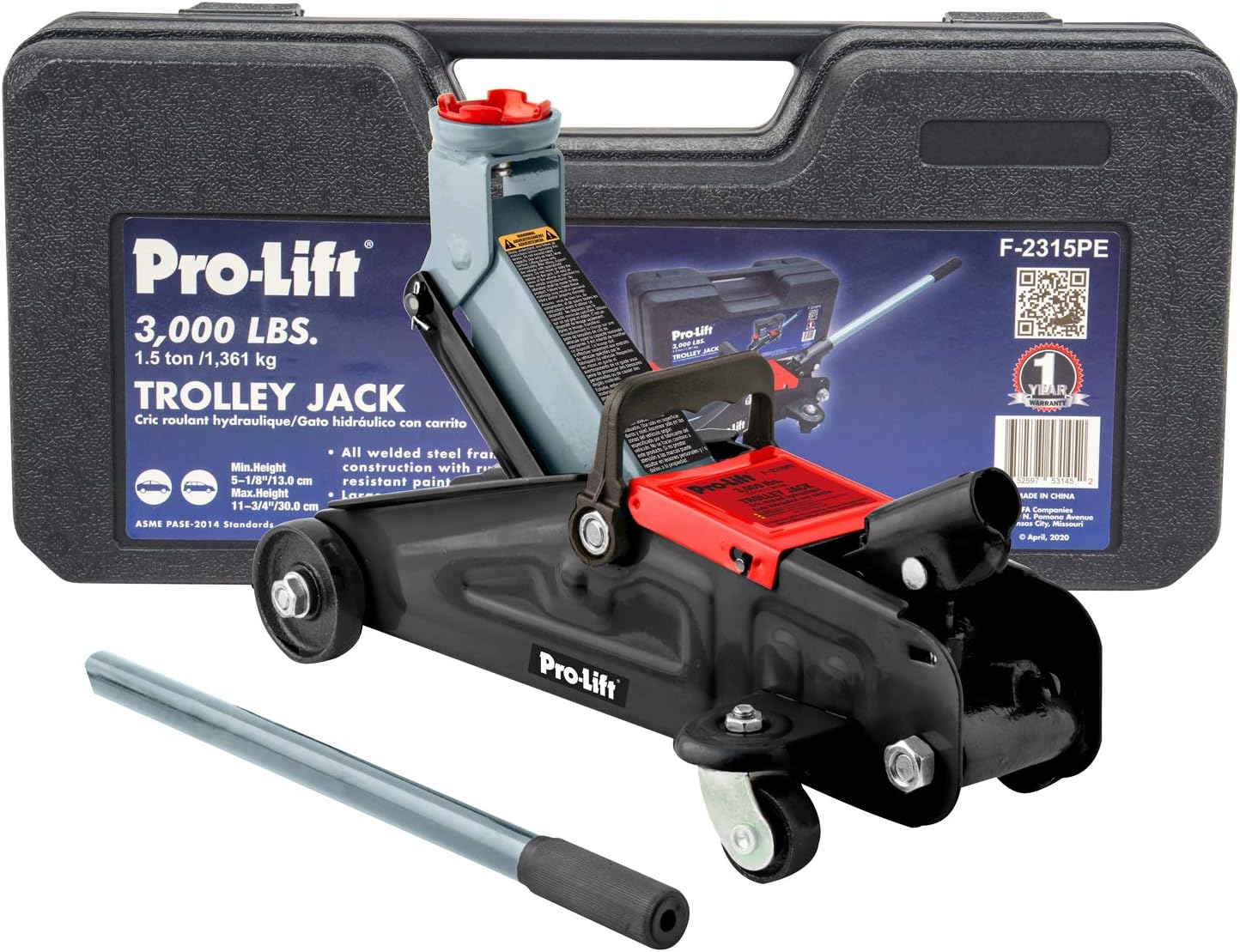 Pro-Lift F-2315Pe Grey Hydraulic Trolley Jack Car Lift With Blow Molded Case-3000 Lbs Capacity