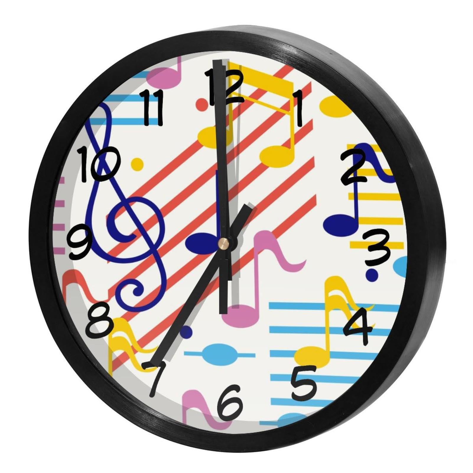 Horloge murale silencieuse sans tic-tac à quartz pour chambre, design clé de sol colorée
