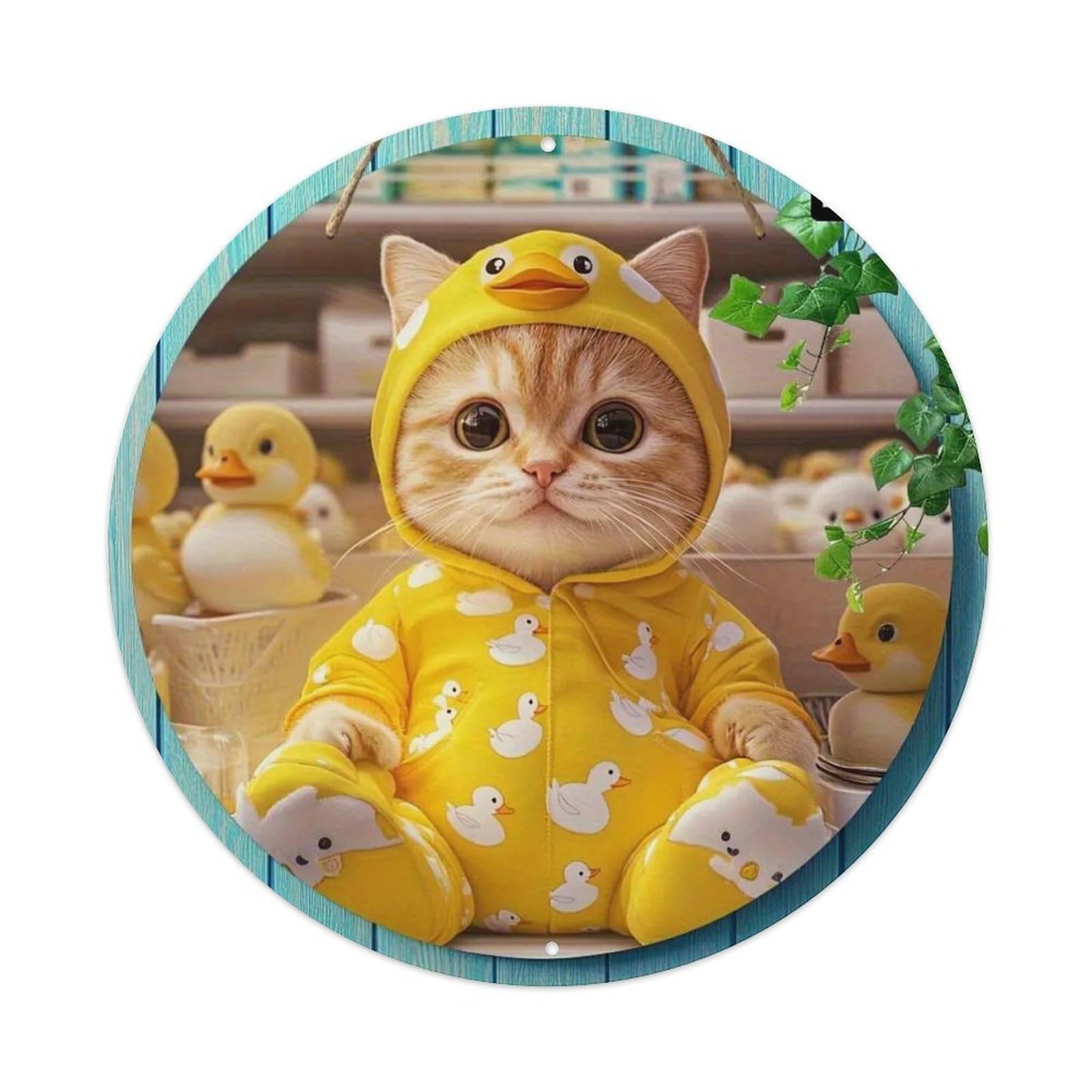Yellow Duck Pattern Print Cat Tin Sign Metal Poster Vintage Metal Signs for Home Man Cave Bar Cafe Kitchen laundry room Wall Decorations Gift 8x8Inch