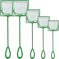 QXBXYHM 5-Pack Multi-Size Aquarium Fish Nets - Fine Nylon Mesh, Long Comfortable Handle, Fish-Safe for Tanks (3in, 4in, 5in, 6in) Green