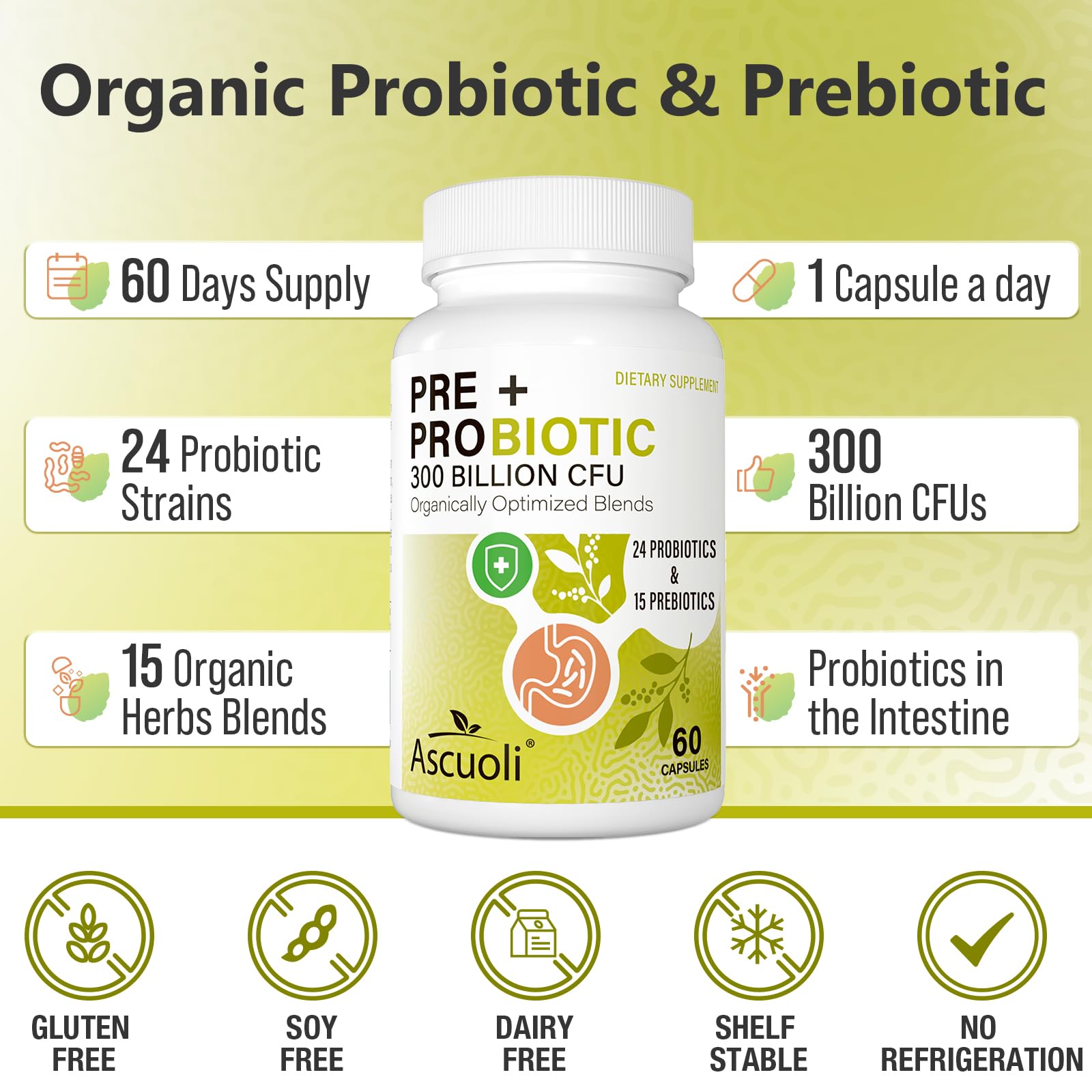 Prebiotics and Probiotics - 300 Billion CFU, 24 Probiotic+15 Herbs, 60 Caps — Amazon image 8