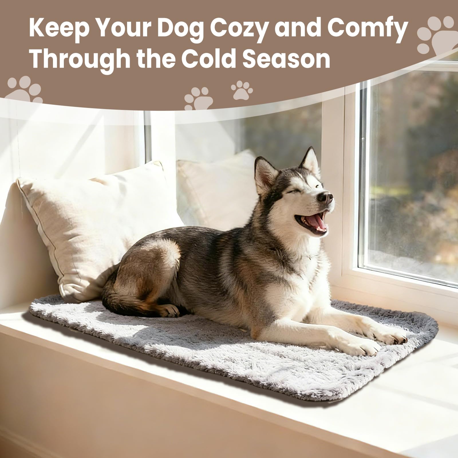 2 Pack Self Warming Dog Mats – 36"&times;24" Thermal Heating Pet Pads for Medium & Large Dogs, Soft Thick & Cozy for Extra Warmth, Washable, Non-Electric & Non-Slip Crate Beds for Indoor Outdoor Use - image 6