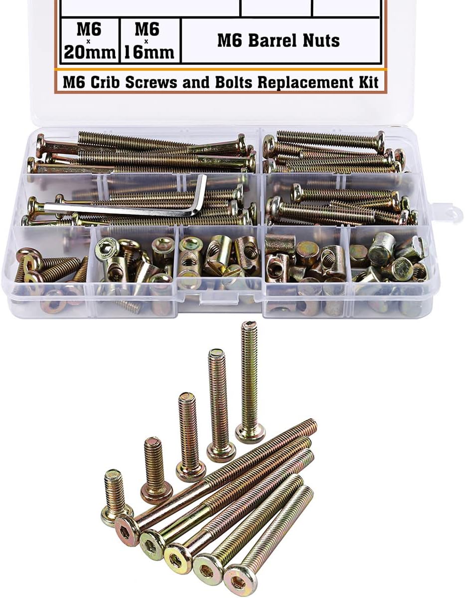 Crib Screws Bolts Replacement Hardware Parts Kit Metric M6 Allen Head Crib Bolts Barrel Nuts Compatible with Graco Solano Lauren Benton Hadley Asheville Ashleigh Stanton Cribs