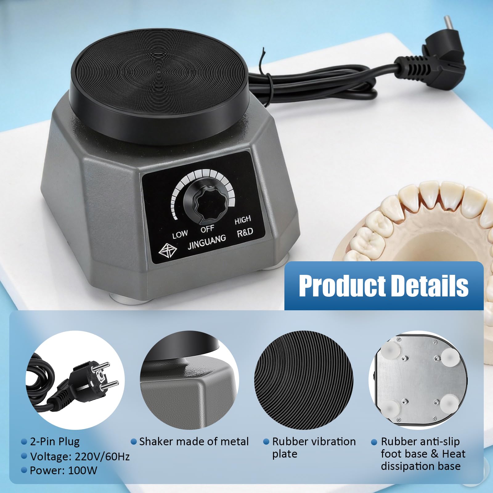 Oscillatore Dentale, 4" 220V 100W Per Gesso Oscillatore Elettrico Velocità Regolabile Attrezzatura Da Laboratorio Odontotecnico Per Miscelazione Fusione Modellazione E Fusione Di Resina