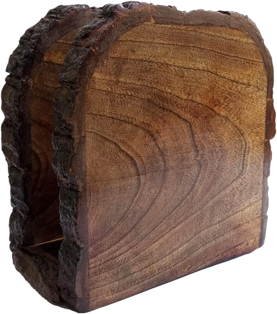 Mie CreationsFarmhouse Wood Napkin Holder for Table, Thanksgiving, Christmas Holidays Décor | Antique Wooden Heavy, Rustic, Upright Paper Tissue Dispenser Tabletop Kitchen, Restaurant, Bar, Cocktail