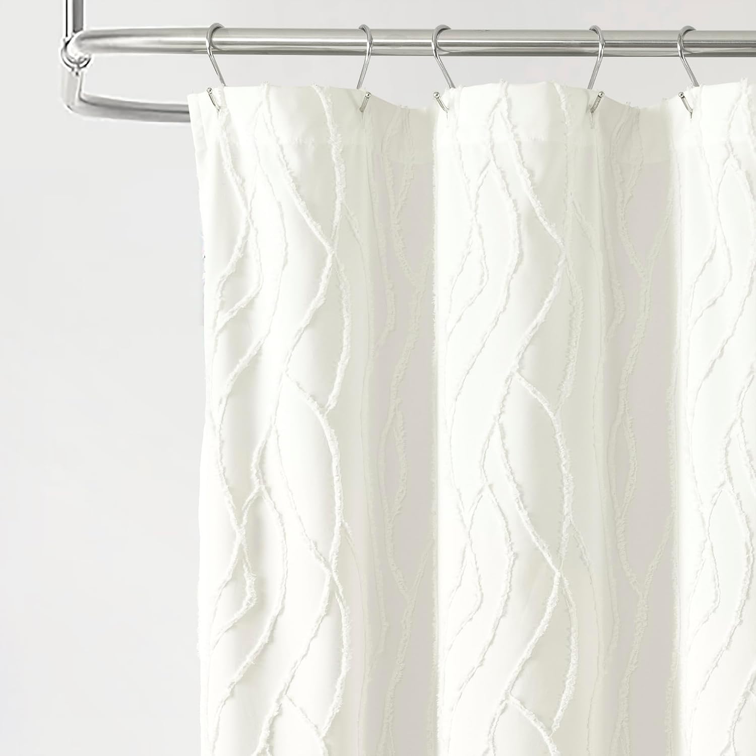 Lush Decor Jacquard Wave Shower Curtain, Single, 72" W x 72" L, Soft White - Tufted Texture Design - White Shower Curtain for Bathroom - Cottage & Coastal Bathroom Décor
