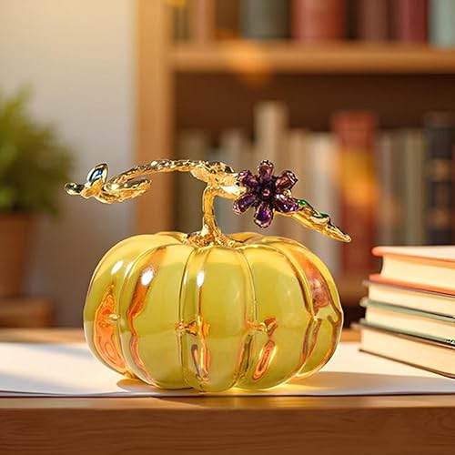 Miniatura 4 de Figuras coleccionables de calabaza de vidrio soplado de 2.5 pulgadas, pequeñas decoraciones de calabaza de cristal para cosecha de otoño, Halloween,
