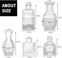 Vista 2 de Fixwal Juego de 5 jarrones pequeños, florero pequeño para flores, jarrón de vidrio para decoración del hogar, decoraciones de boda, jarrones