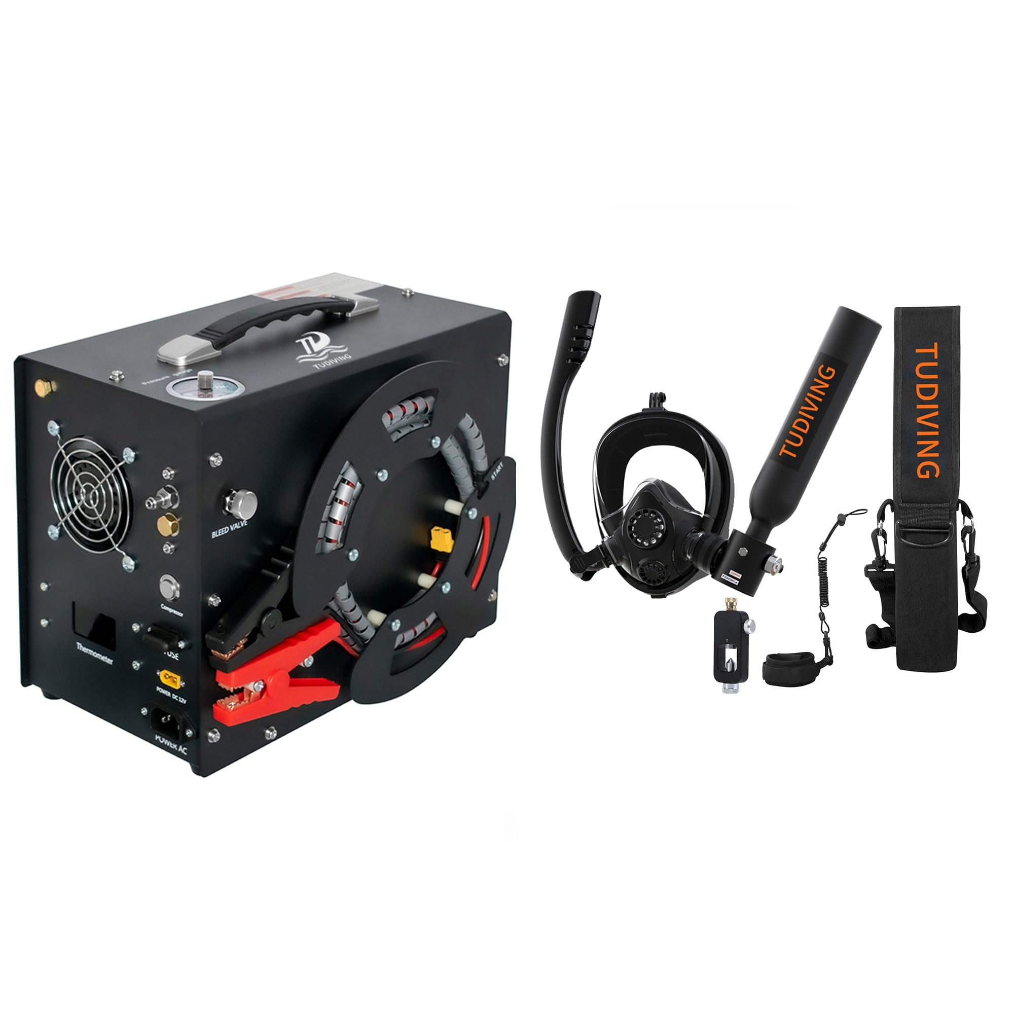 TUDIVING-0.5L Diving Tank,Scuba Tank with Air Compressor,Mini Lung Tank Support 6-10 Minutes Underwater Breathing,Reusable Scuba Tank for Underwate Work(S200Plus A3 Black)