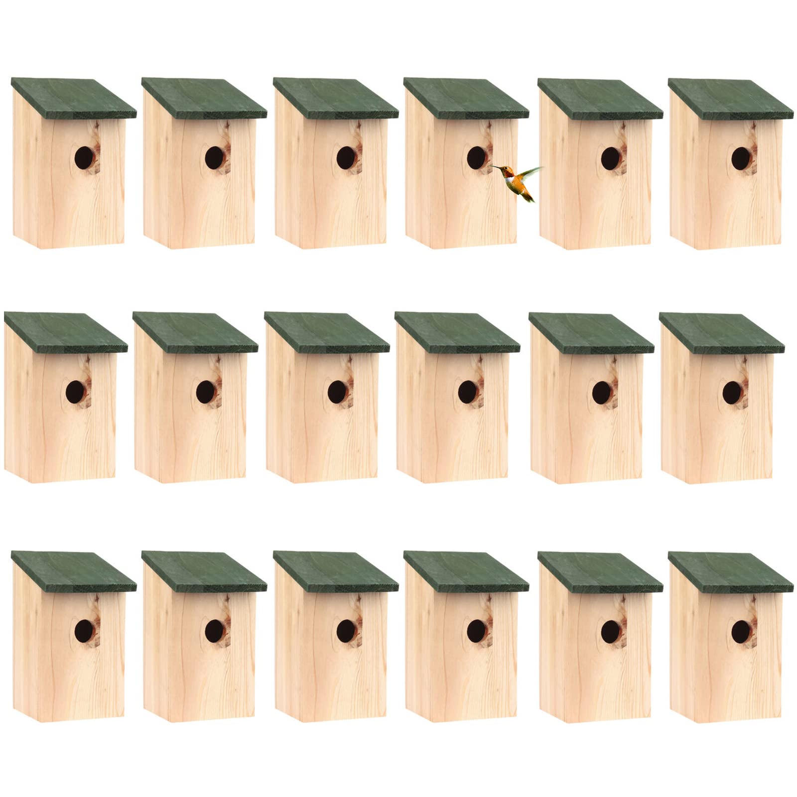 18 x Bird House Wooden Wild Small Wood Nesting Box Nesting Handy Home Garden Pressure Treated for Wild Birds with Traditional Hinged Roof