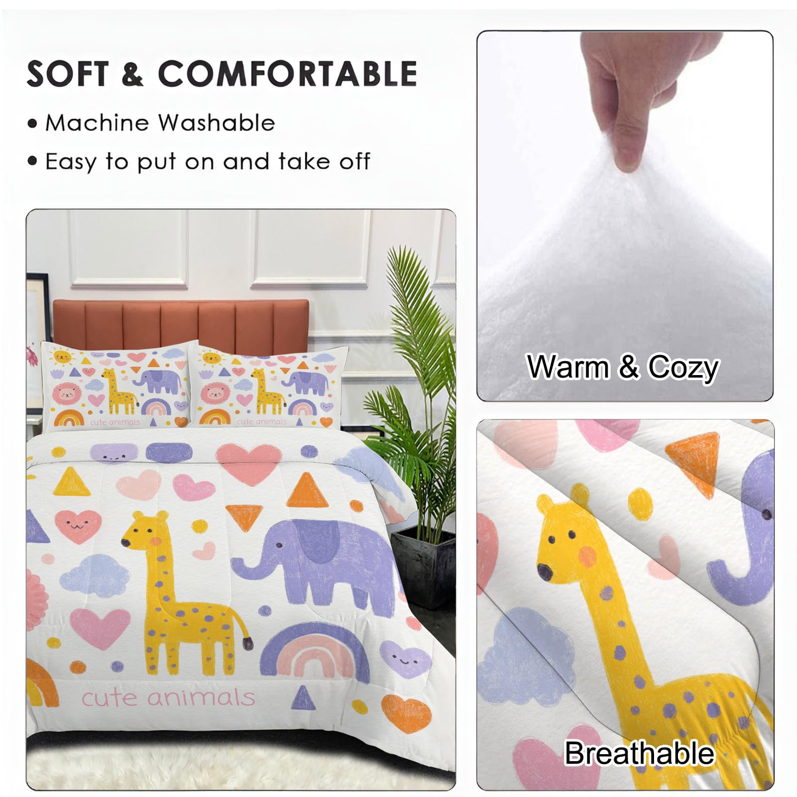 Edredon Cama 90 Dibujos Animados Animales Estampado Infantil, Edredón Nórdico 4 Estaciones 140x200cm, Colcha Transpirable De Microfibra Lavable Niños Pósteres, 1 Fundas De Almohada
