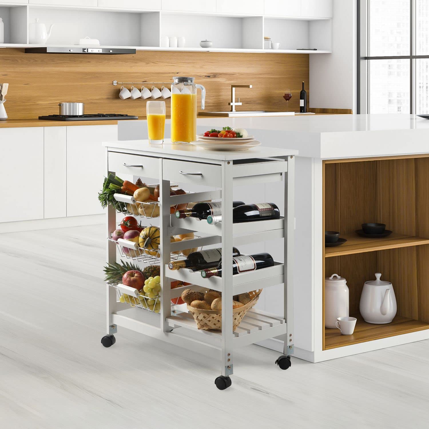 Urban Living "PRATIK DESSERTE DE Rangement Blanc avec 2 TIROIRS ET 3 PANIERS 65X35XH76CM