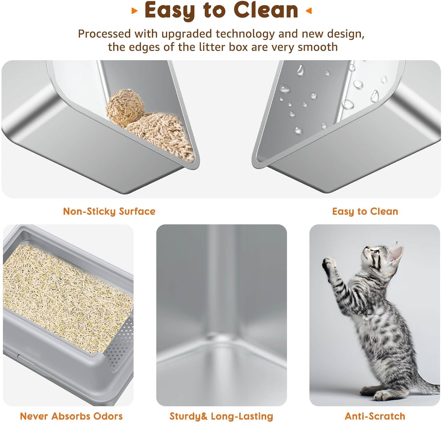 Stainless Steel Litter Box - Extra Large Easy Cleaning Metal Cat Litter Box with lid High Sides Enclosure and Litter Scoop for Kittens/Small/Medium/Large Fat Cats- Grey