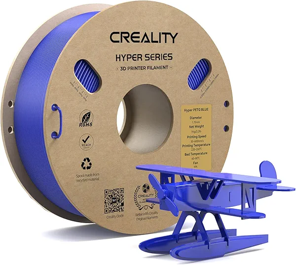 CREALITY Hyper PETG Filament 1.75mm 3D Printer Filament, Up to 600mm/s High Speed Rapid PETG, 1kg (2.2lb) Neatly Wound Cardboard Spool, Dimensional Accuracy ±0.03mm, Fit for Most 3D Printers, Blue