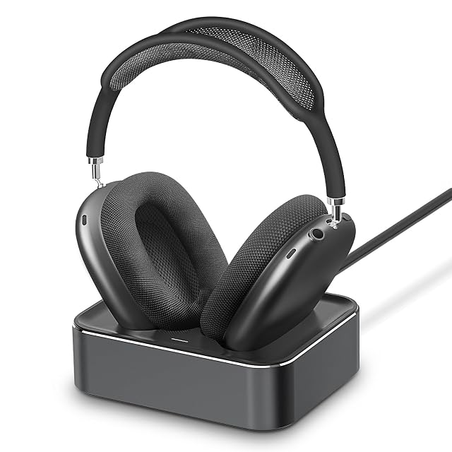 Headphone Charging Station for AirPods Max 2024 2020 - Magnetic Headset Charger Dock with Dual Connectors Space Gray