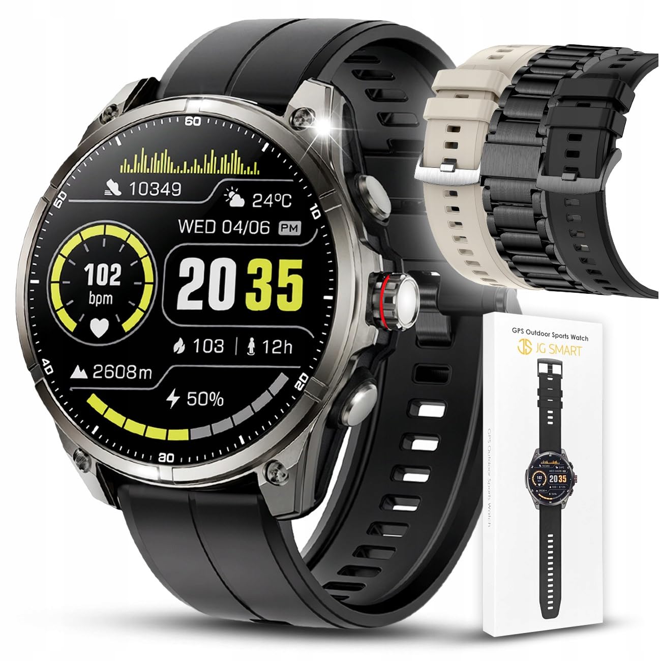 Smartwatch Męski GPS AMOLED Wodoodporny 5ATM Polskie Menu Rozmowy 3 PASKI