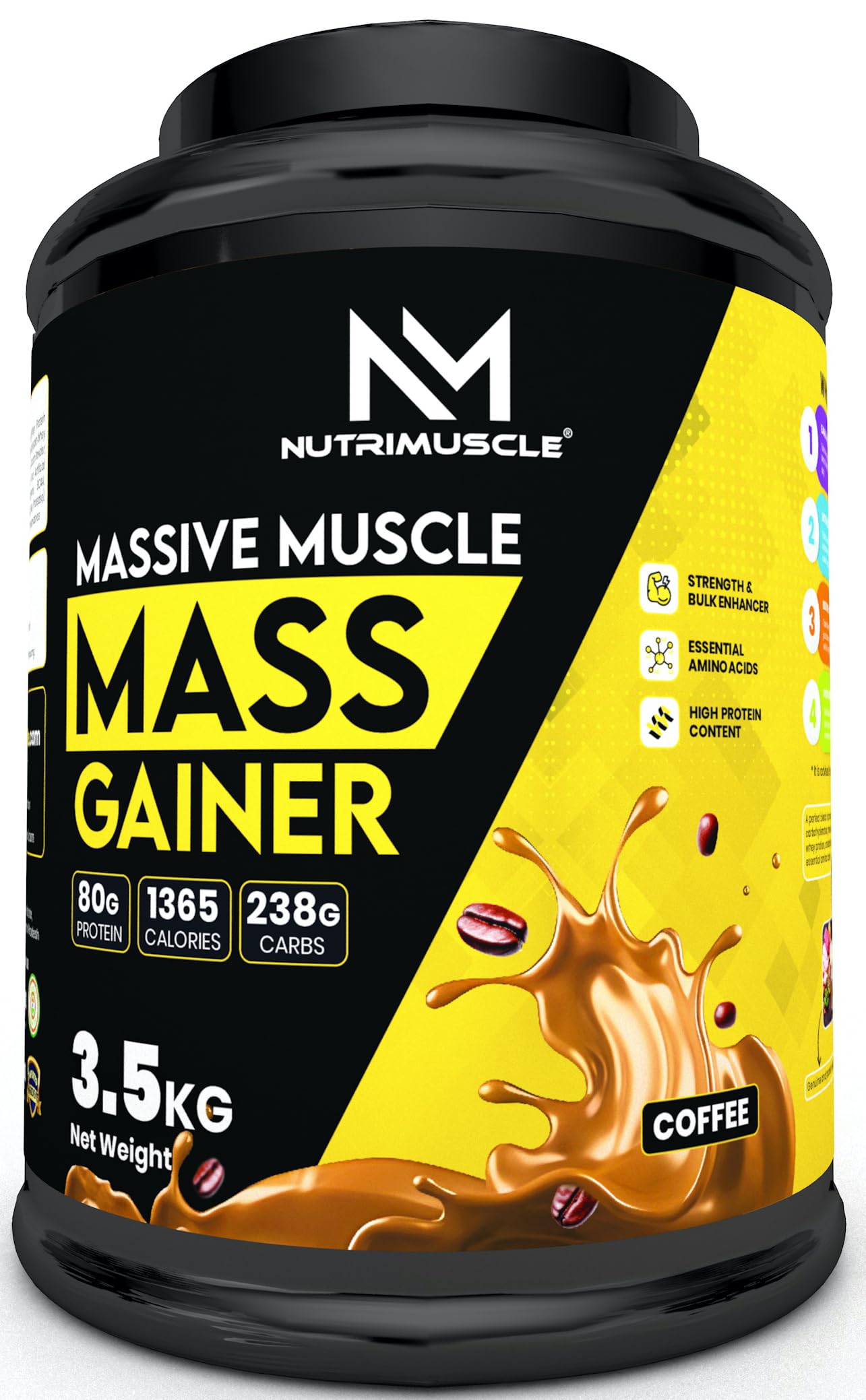 Nutrimuscle Massive Muscle Mass Gainer- 3.5 kgs - Coffee Flavour for Mass, Muscle, Power & Strength Gain - Contains Complex Carbohydrates, Whey Protein, BCAA , Digestive Enzymes & Essential Vitamins & Minerals - Also Contains Nutrimuscle CREATINE MON (B0CPC84B9K) Amazon Price History, Amazon Price Tracker