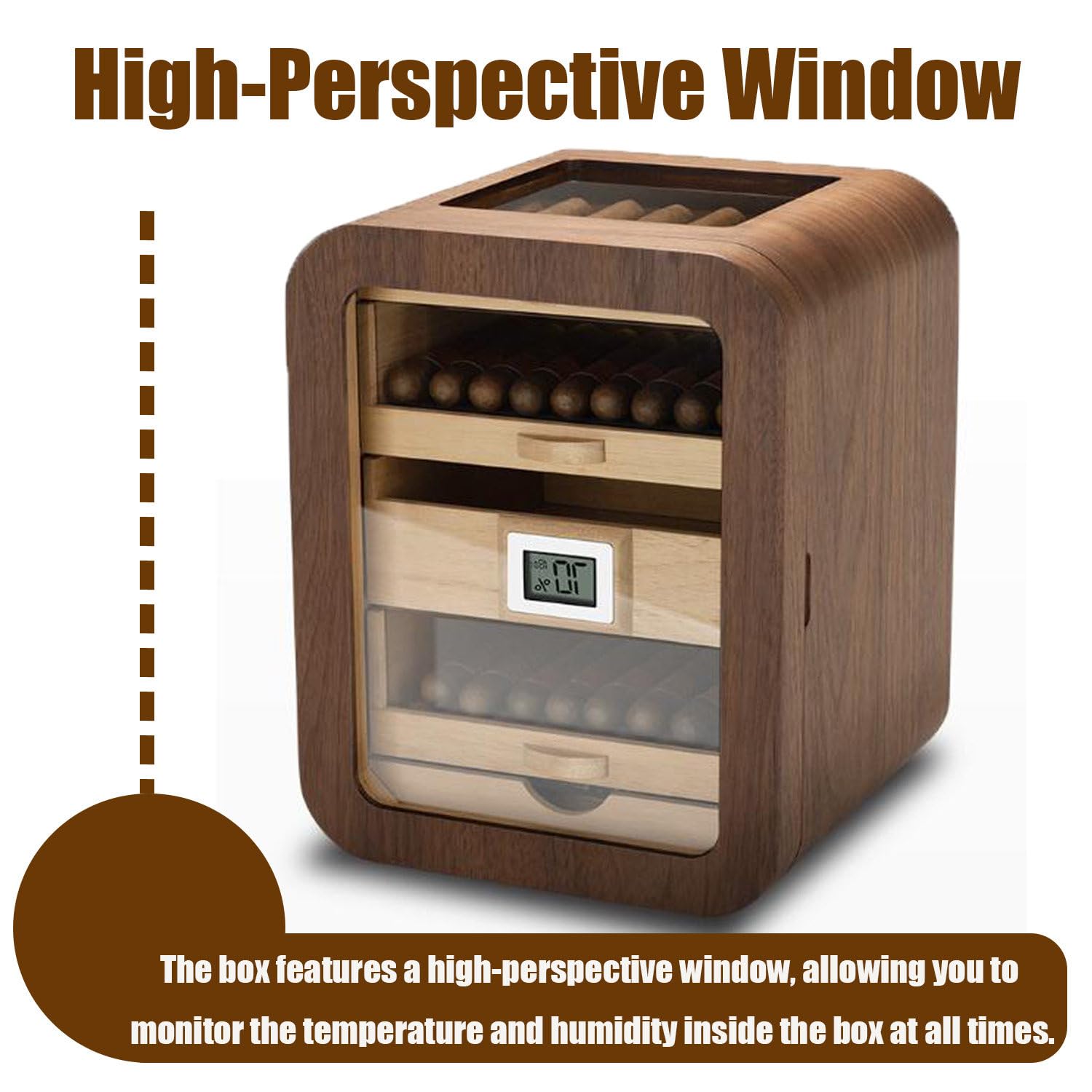 Zigarrenhumidor aus Zedernholz, elektrischer Zigarrenschrank mit digitalem Hygrometer, geräuschloser, konstanter Humidor mit 110 Fassungsvermögen, Zigarrenkühler-Humidor für Männer C(withsunroof)