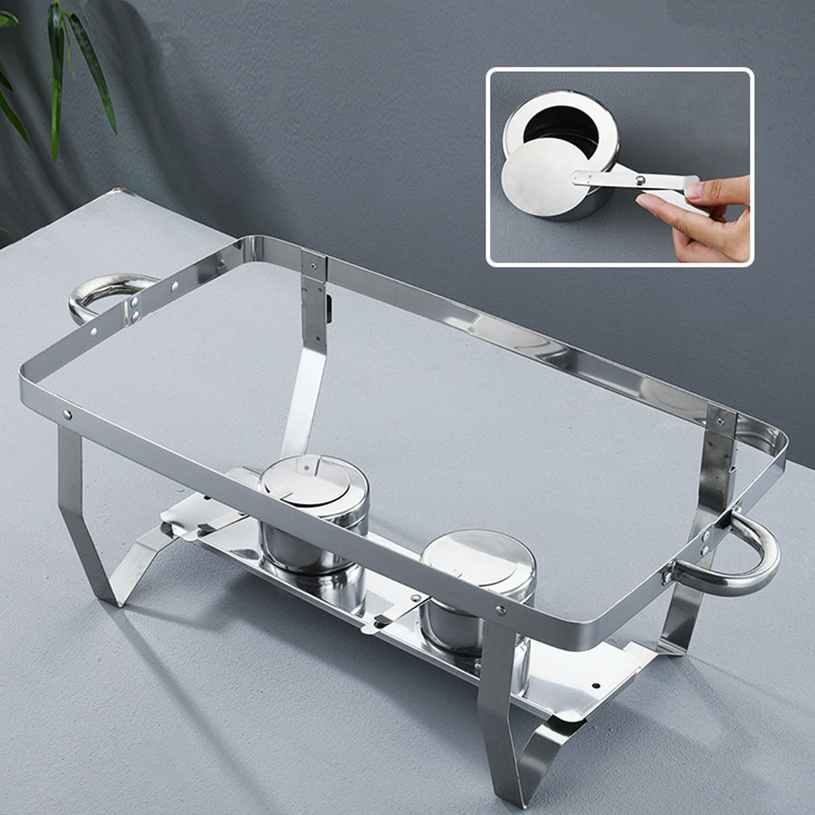 Paquete de Platos de para bufé, Catering, Calentador de Alimentos | sartén fría y caliente con soporte para tapa, juego de platos de cena de acero inoxidable grueso, servidor de buffet