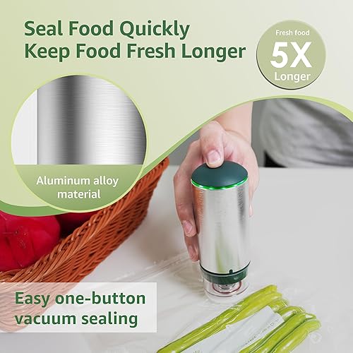 Miniatura 3 de Máquina selladora al vacío de mano para almacenamiento de alimentos, ahorro de alimentos compacto eficiente de 50 Kpa con 30 bolsas de vacío