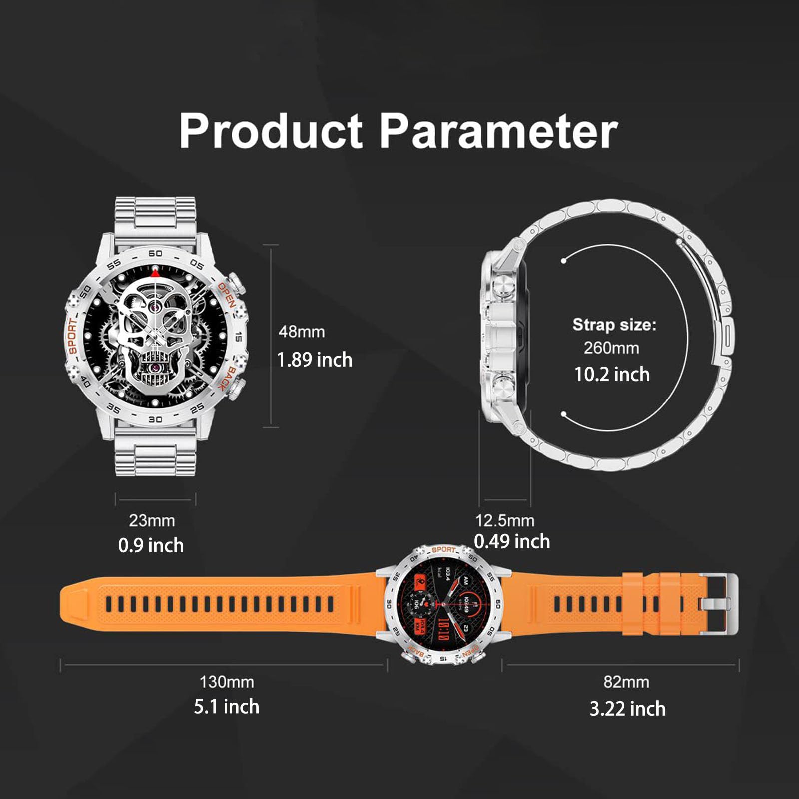 Inteligentne Zegarki Dla Mężczyzn, Inteligentny Zegarek Z Połączeniem Głosowym Bluetooth, Inteligentny Zegarek Z Pulsometrem, SpO2, Ciśnieniomierzem Snu, Wodoodporny Zegarek Taktyczny IP67,A