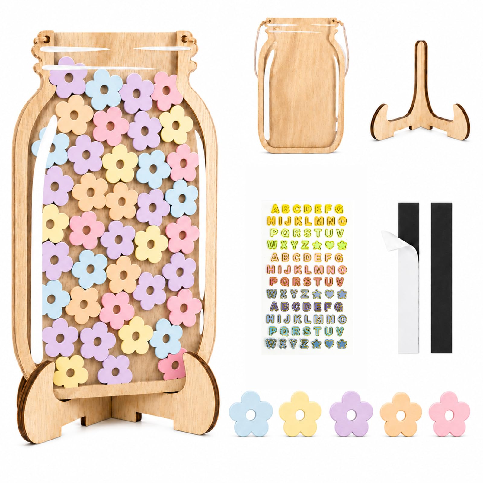 Bettsolt Reward Jar, 1Pcs Reward Jars with 30 Flowers, Magnetic Reward Behavior Jar for Incentive Jar System for Home Classroom Teacher Parent with Alphabet Stickers (Flowers)