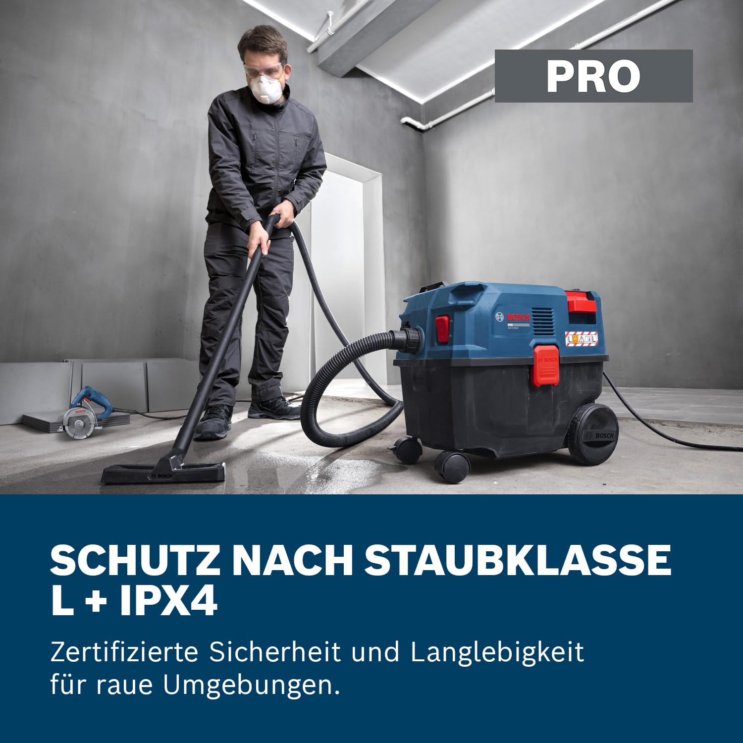 Bosch PRO Kabel-Nass-/Trockensauger GAS12-25LS (inkl. Kunststoff-Verlängerungsrohre, Flachfaltenfilter, 3,1 m Saugschlauch, Gebogene Düse, Bodendüse, Fugendüse, Vliesbeutel, Universaladapter)