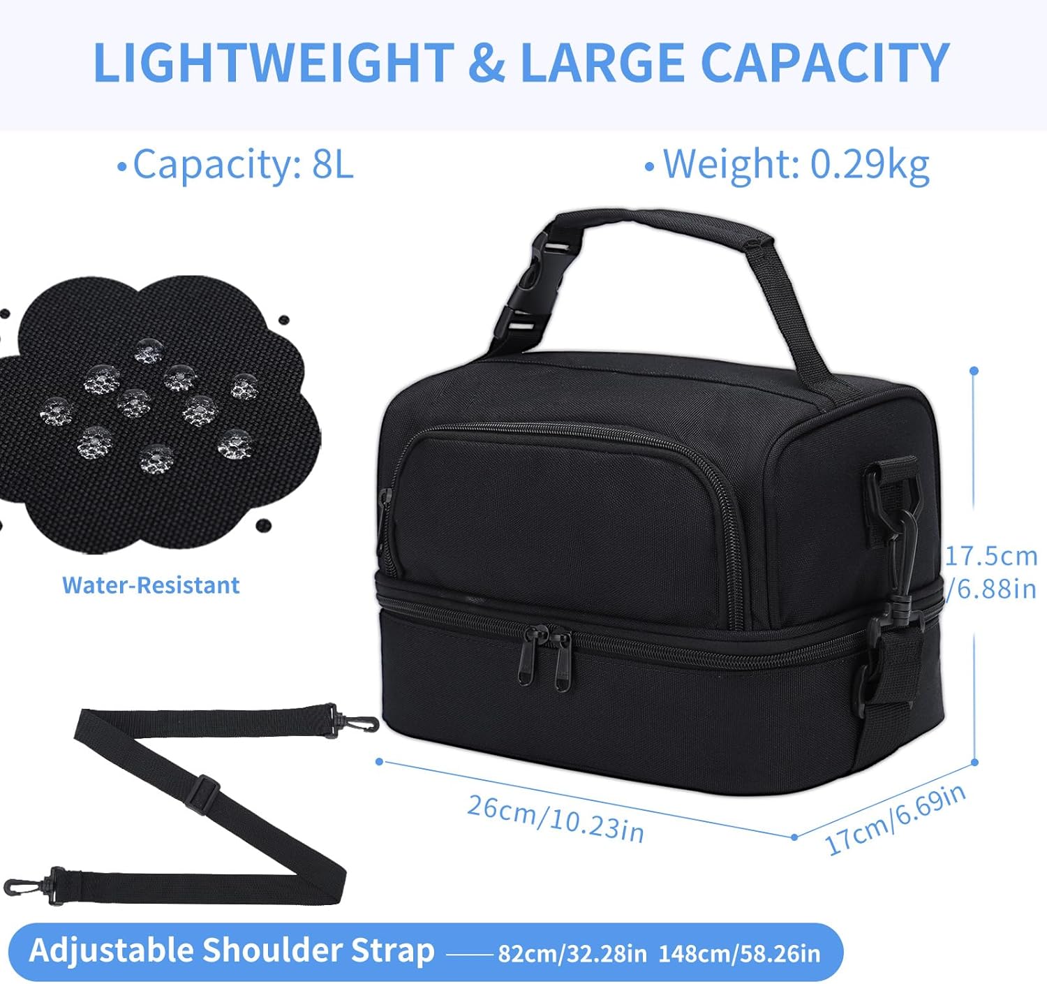 Chase Chic Lunch Bag for Boys Men, Insulated Reusable Large Dual Lunch Bag Box Container Cooler Bag for School Work,Black