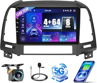 [8 Cores 4+64G] Radio for Hyundai Santa Fe 2006-2012, 9'' HD Touchscreen for Santa Fe Stereo with Wireless CarPlay /1280 * 720/GPS Navigation/WiFi/Mirror Link/Bluetooth5.0 + Backup Camera