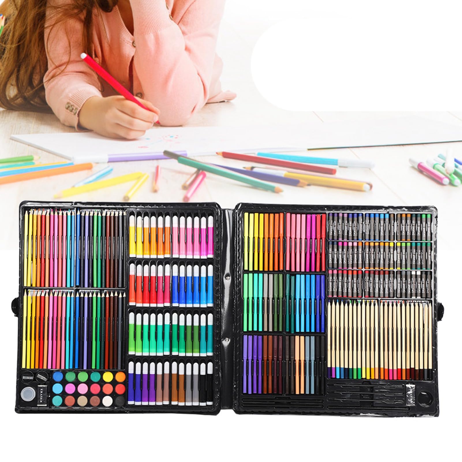 258-teiliges Kunstset für, Kreative Wasserfarbenstifte, Buntstifte, Zeichenzubehör für Kleinkinder ab 3 Jahren, Kompaktes, Tragbares Gehäuse
