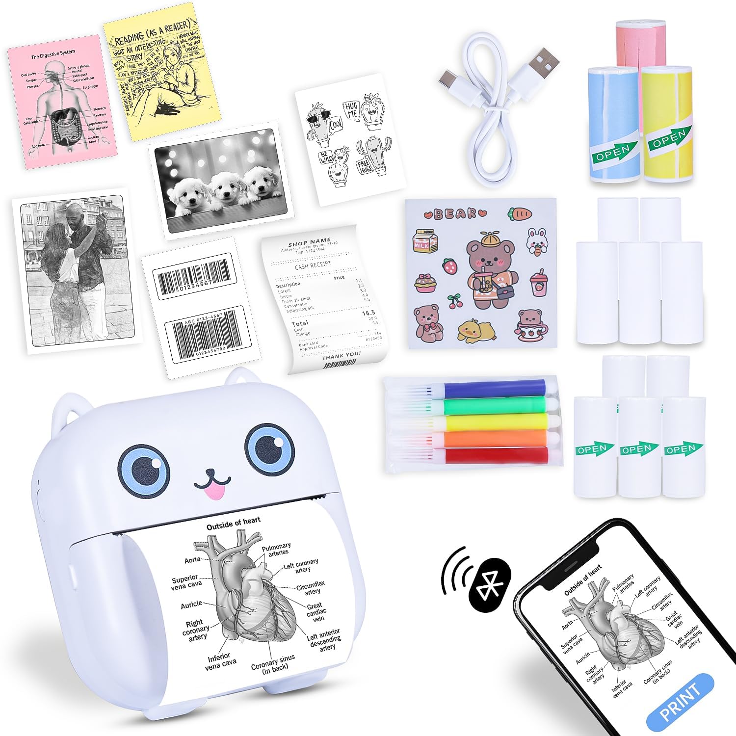 Karya Siddhi Traders X15 Mini Printer Colour Print, Mini Photo Printer | Portable Ink-Free Label Printers for Android & iOS | Includes 13 Rolls (1-Year Warranty)