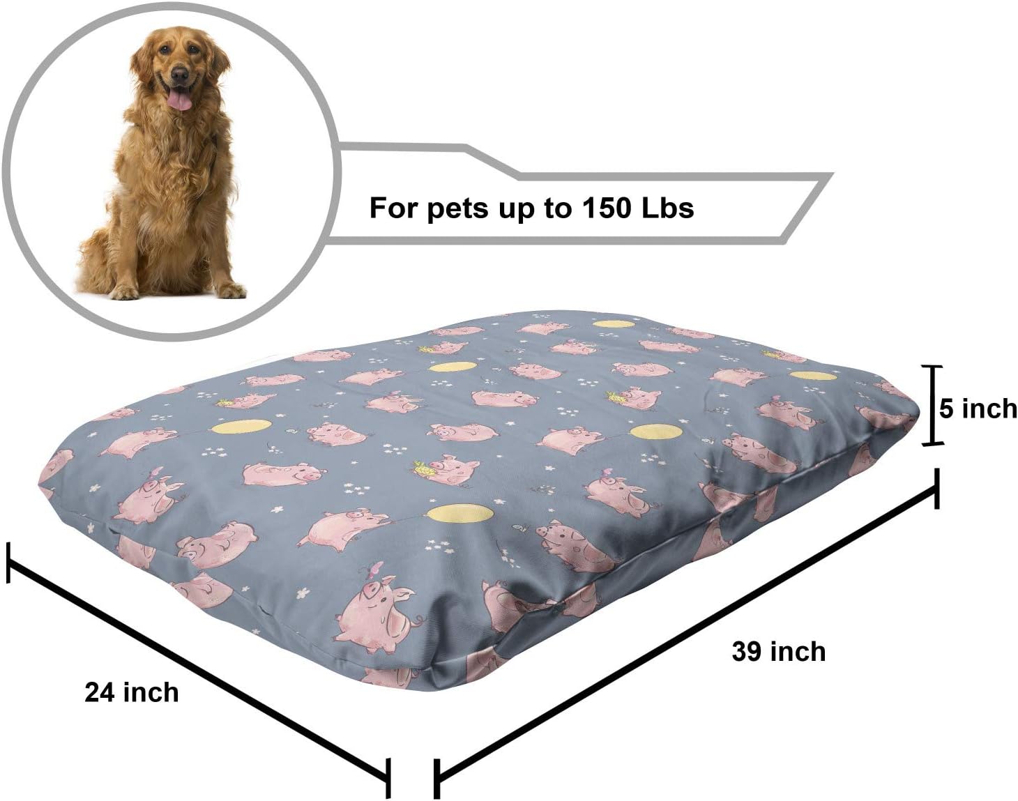 review Lunarable Pig Pet Bed, Continuous Pattern of Hand Drawn Farm Animal with Balloon, Chew Resistant Pad for Dogs and Cats Cushion with Removable Cover, 24